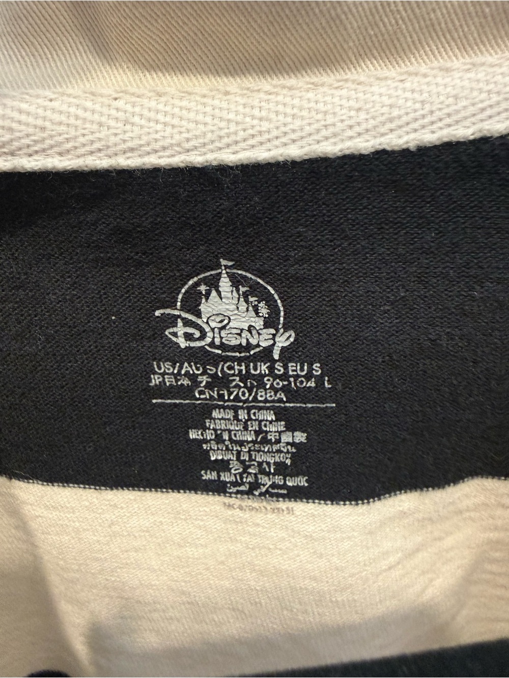 Disney Black & White Striped Rugby Shirt with Micky Piano Cartoon - Picture 3 of 3